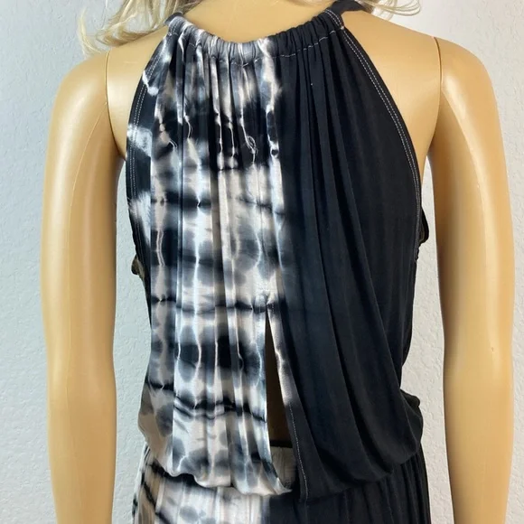 GO Couture Black and White Tie-Dye Halter Maxi Dress Medium - Picture 7 of 9